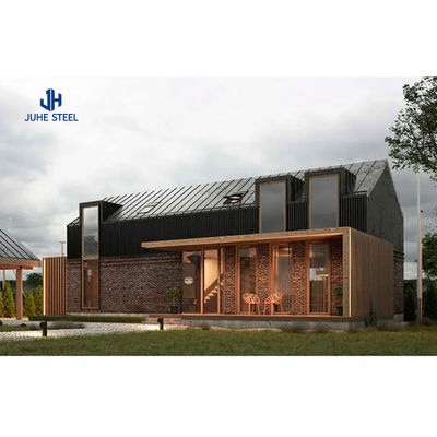 ประตูเลื่อน Prefab Steel Frame Structure House Kits วิลล่าพร้อมหน้าต่างสแตนเลสอลูมิเนียม