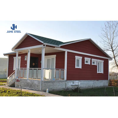 ประตูเลื่อน Prefab Steel Frame Structure House Kits วิลล่าพร้อมหน้าต่างสแตนเลสอลูมิเนียม