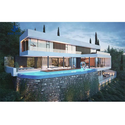 วิลล่า Prefab ที่ดินกระเบื้องเซรามิก โรงแรมแบบทันสมัย โครงสร้างเหล็กเบา