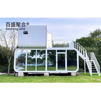 บ้านแคปซูลอวกาศแบบพกพาแบบสแตนเลสโมเดิร์น พร้อมครัว บ้านบรรจุภัณฑ์ Prefab 40ft