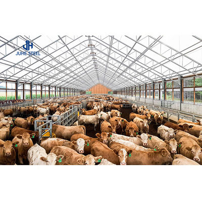 การออกแบบโรงเลี้ยงสัตว์ที่ใช้งานหนัก โครงการ Prefab Steel Cow Horse ที่มั่นคงสําหรับประสิทธิภาพของโรงงาน