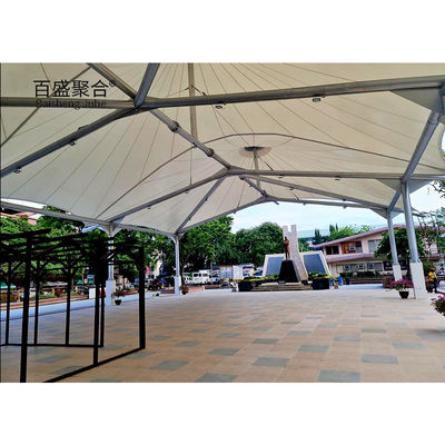 0.065mm ผ้าเต็นท์ร่มโครงสร้างร่มแดด PVDF PTFE ที่จอดรถ โครงสร้างผนังความดัน